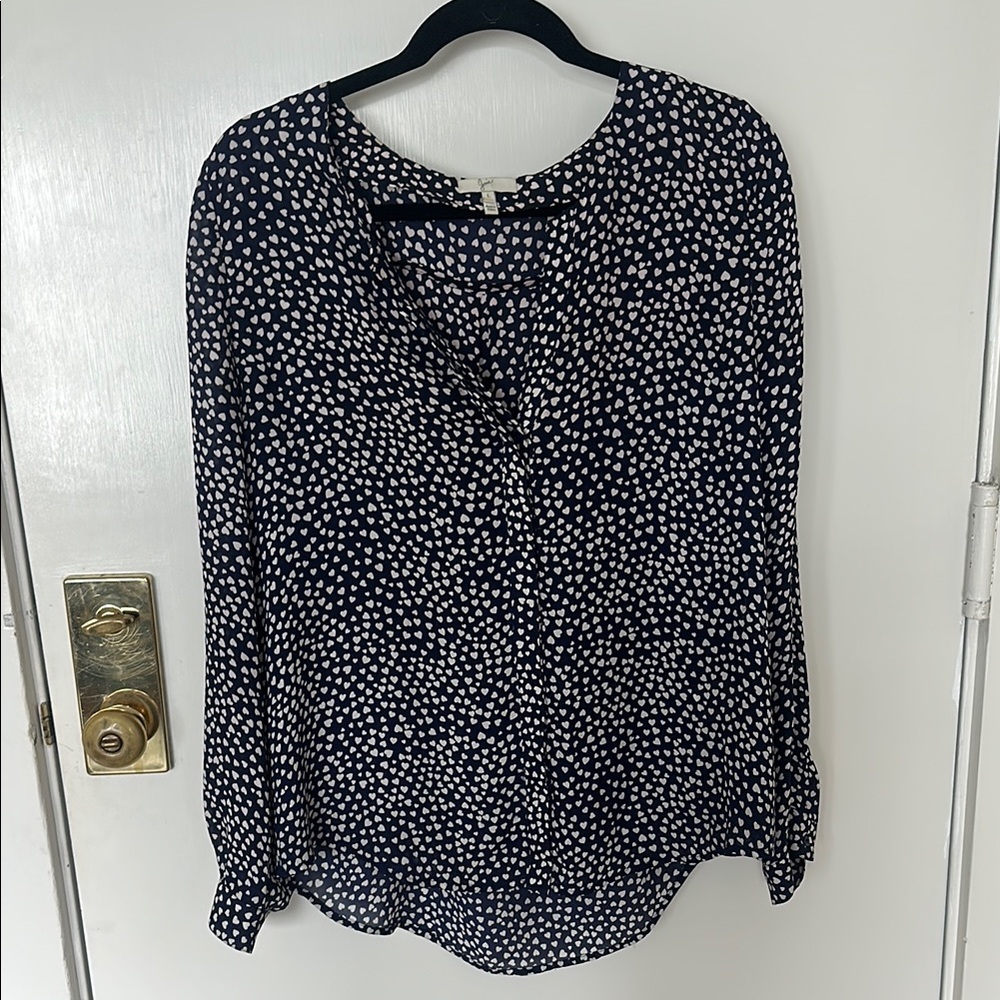 Joie Navy and White Heart Silk Blouse